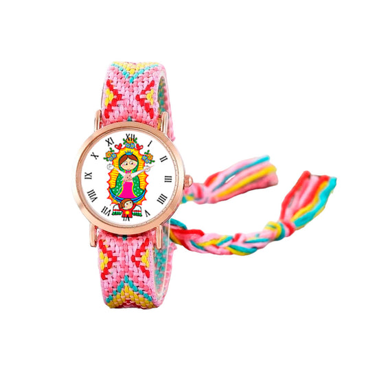 Reloj Virgen Guadalupe Dorado Tejido Art